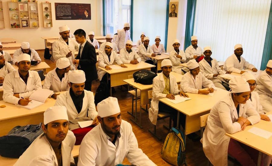 Medical students in classroom abroad